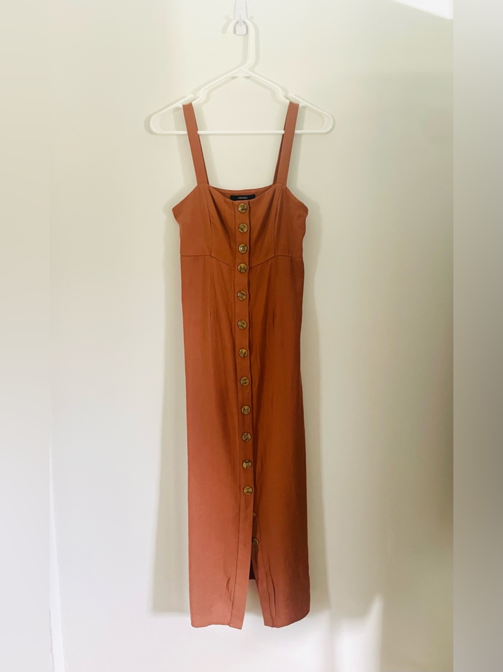 Forever 21 Burnt Orange Button-Front Rayon Tank Dress